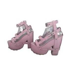 YRU Pink Platform Strappy Heels Studded Details Sz 10 Adjustable Buckles Womens